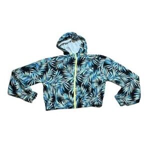 Forever 21 Windbreaker Jacket Cropped Hooded Women's Size Small - Tropical-Beach